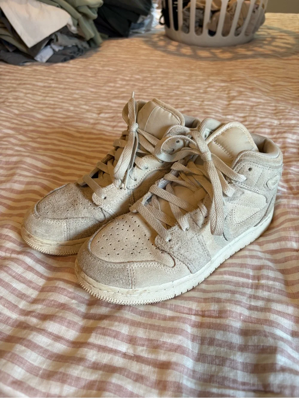 Nike Suede High-Top Sneakers in Light Beige